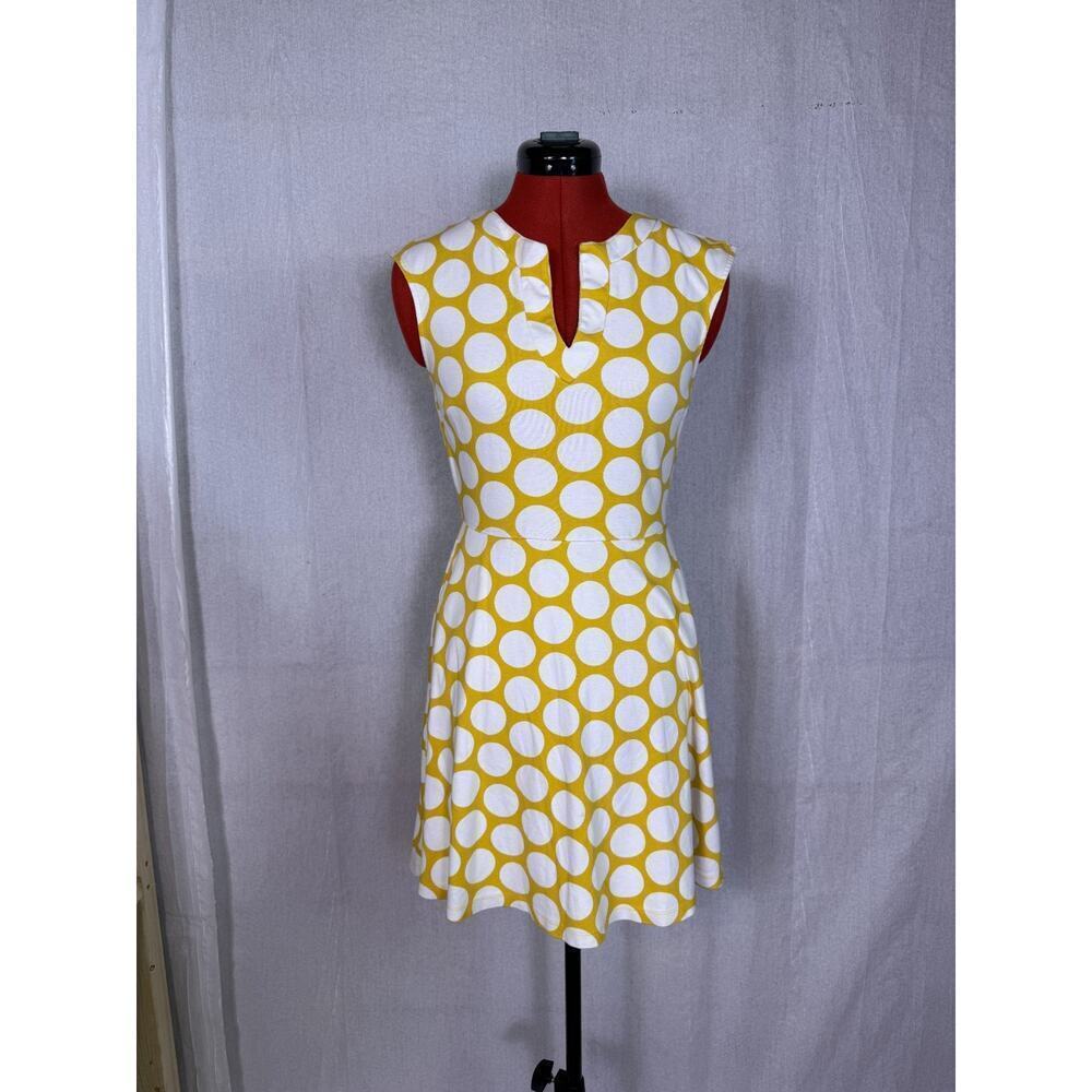 New York & Company Size XS Yellow Gold and White Polkadot Dress w Pockets D491